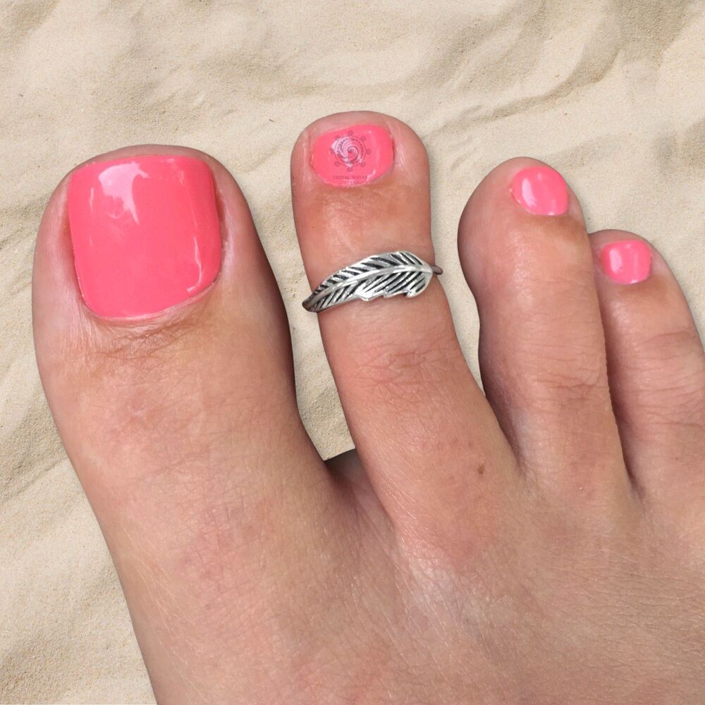 Adjustable Feather Sterling Silver Toe Ring 925